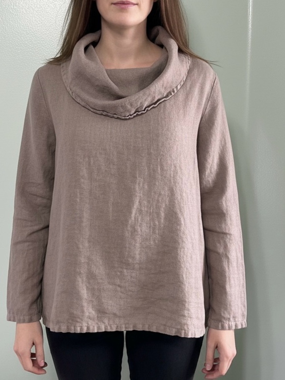 Bryn Walker 100% Linen Taupe Cowl Neck  Women’s Tunic Size XS Khaki